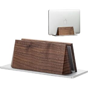 muso wood Vertical Laptop Stand, Walnut Laptop Holder Desktop Stand with Adjustable Dock Size, Wooden Laptop Stand for MacBook Pro and Other Laptops