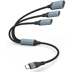 USB C Splitter with PD 60W Charging, 3-in-1 USB C to 3 USB C Female Headphone Charger Adapter OTG Cable for iPhone 16/15 Series, iPad, MacBook, Galaxy S24/S23 and More