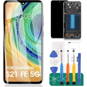 OLED for Samsung S21 FE 5g Screen Replacement for Samsung Galaxy S21 FE 5g LCD Screen for Galaxy SM-G990B SM-G990B/DS LCD Touch Screen Digitizer Assembly Repair Kits with Frame Black