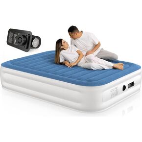Queen Air Mattress 18 Inches High King Air Bed Mattress with Built in Pump 1 Button to Start Inflate Deflate 3 Mins Fast Self Inflating Air Mattress Suitable Indoor Outdoor