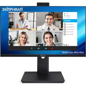 23.8" Business Webcam Monitor, 1080P IPS Monitor 75HZ, Video Conference Monitor - Built-in Adjustable 5MP Webcam, Mic Array, Speakers, Eye Care, Frameless, HDMI, DP, VGA, USB 2.0