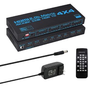 4K@60Hz HDMI Matrix Switch 4x4, 4K HDMI Matrix Switcher Splitter 4 in 4 Out Box with EDID Extractor and IR Remote Control Support 4K HDR, HDMI 2.0b, HDCP 2.2, 3D, 18Gbps