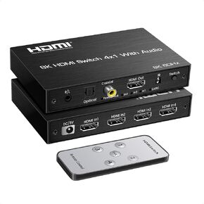 8K@60Hz HDMI Switch 4 in 1 Out with eARC/ARC Audio Extractor, Optical, Coaxial & L/R Out, Support SPDIF 5.1Ch, 48Gbps, HDCP2.3, HDR, 4x1 HDMI 2.1 Switch with ARC Audio Out for PS4/5, Xbox, Soundbar