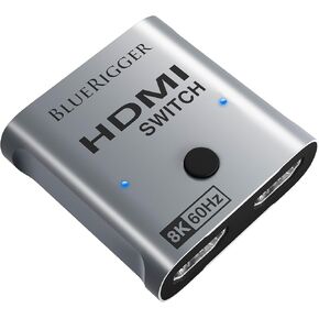 BlueRigger 8K HDMI Switch (8K 60Hz, 2 in 1 Out, 2 Port Ultra HD Switcher, 48Gbps Manual HDMI Selector Hub, HDR10+, Dolby Atmos) - Compatible with PS5, Xbox, Apple TV, Nintendo Switch, HDTV, Laptop