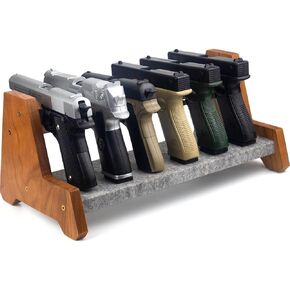 Lobao Gun Rack Cherry Solid Wood Pistol Rack and Firearm Safe Storage Organizer, Premium Gun Stand Solution, 6 Pistol Holder with Carpeted Surface