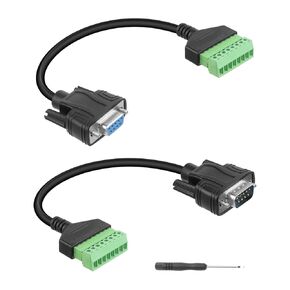 DB9 Solderless Extension Cable, DB9 RS232 D-SUB Male & Female Serial Terminal Connector Signal Module (1Pair)