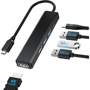 USB 3.0 Hub with 4K HDMI Dongle, USB C Hub for Laptop, 5 Port USB Splitter, 100W PD, 3 USB-A, USB Multiport Adapter for Flash Drive, HDD, Printer, Camera, keypad, Mouse and Other Type C Laptops