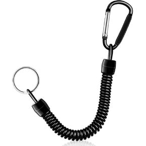 Hekodonk Flexible Anti-Lost Spring Coil Leash Cord Safety Ropes Retractable Lines Elastic Wrist Band with Stainless Steel Snap Hook Keychain Ring Carabiner,Black