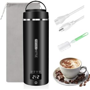Travel Electric Kettle 17oz/500ml Portable Small Water Boiler with 4 Temperature Settings, Plug in 304 Stainless Steel Tea Heater with Auto Shut-of(Black）
