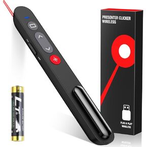 Presentation Clicker, Wireless Presenter Clicker with AAA Battery for PowerPoint Slide with Hyperlink & Volume Control, Presentation Remote for Mac/Computer/Laptop, Google Slide/PPT/Keynote