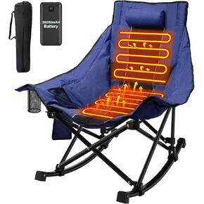 ZENPETIO Heated Camping Chair, Oversized Outdoor Rocking Chair with 20000mAh Power Bank, Portable Folding Heated Chair for Camp, Lawn, Sports, Winter Use