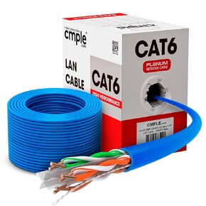 Cmple - Cat6 Plenum Ethernet Cable 1000ft, Cat 6 Cable (CMP) 550MHz Unshielded Twisted Pair (UTP) 10 Gigabit Solid Network Cable, Bulk Ethernet Cable - Black