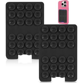 2 PCS Silicone Suction Cup Phone Case Card Holder - Hands-Free, Sturdy Grip Holder, Suitable for Storing Bus Passes, ID Cards, Selfies - Compatible with iPhone and Android (Black)