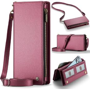LBYZCASE Universal Smartphone Crossbody Bag for iPhone 16 Pro Max/16 Plus&Samsung Galaxy S25/S24 Ultra/S24+/S24 FE-Women's Leather Purses with Shoulder Strap,RFID Blocking Card Holder-Magenta