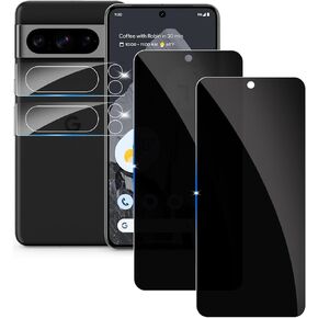 【2+2 Pack】 Privacy Screen Protector for Google Pixel 8 Pro 9H Tempered Glass Anti-Spy Private Film Compatible for Pixel 8 Pro and (2 Pack) Camera Lens Protector