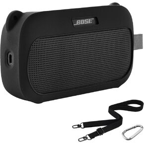 Silicone Cover Case for Bose SoundLink Flex (2nd Gen) Wireless Speaker, Travel Protective Silicone Cover with Carabiner and Shoulder Strap for SoundLink Flex Speaker (Black-01)