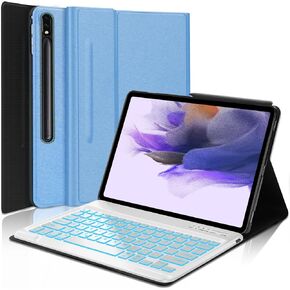 Galaxy Tab S7 FE Case 12.4" Tablets with Keyboard for Samsung Galaxy Tab S8 Plus/Tab S7 Plus S7+ S8+Case,7 Colors Backlit Tablet Cover Wireless Bluetooth Keyboard with S Pen Holder (Blue)