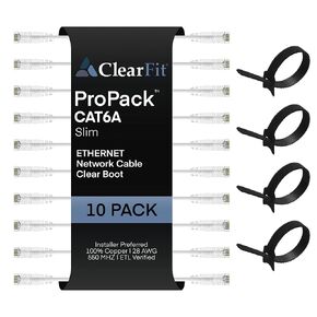 Slim 10 Pack - 1ft Cat6A Cable with 4 8-Inch Hook and Loop Straps, 28AWG Ethernet Patch, Network, Clear Boot, Cat 6A Internet, Black, 1 Foot, by UNC Group