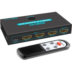 SGEYR HDMI Switch Splitter 3 Port 4K HDMI Switcher 3 in 1 Out HDMI Switches Selector Box with IR Remote IR Remote Control Support 4K@30Hz Ultra HD 3D 2160P 1080P