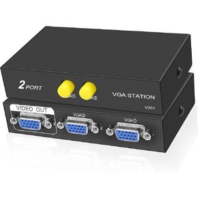 XMSJSIY VGA Switch Box 2 in 1 Out VGA Audio Video Switcher Splitter Dual Monitor 1080P 2 Port VGA Video Sharing Selector Adapter Support VGA, XVGA, SVGA, UXGA VGA Monitor Switch for PC, Projector, TV