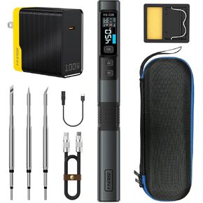 FNIRSI HS-02B 100W Portable Soldering Iron Kit, 2S Fast Heating, 212-842℉, Pre-set 3 Groups Temperature, 3 210 Soldering Tips, Smart Digital Soldering Iron Pen Tool for Electronics Precision Repair