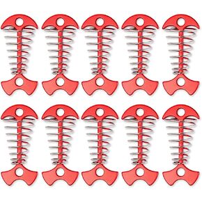 Alnicov 10Pcs Deck Plank Board Tent Stakes,Fishbone Deck Anchor Pegs with Spring Buckle for Outdoor Camping Hiking,Red