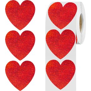 Red Heart Stickers,Valentines Stickers,1.5" Glitter Valentine Stickers 500PCS Per Roll (Red)