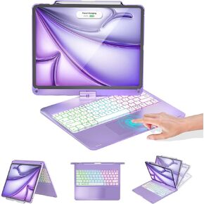 Baisla iPad Air 13 Inch Case Keyboard, Premium Hardshell Keyboard for iPad Pro 12.9 (6th/5th/4th/3rd Gen), 360° Rotatable, Multi-Touch Trackpad, 7 Color Backlit with Pencil Holder - Metallic Purple