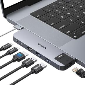 USB C Adapter HDMI Hub for MacBook Pro/Air M1M2M3 2023 2022 2021 13" 15" 16", Multiport MacBook Adapter MacBook Accessories with HDMI,Gigabit ethernet,Thunderbolt 3,USB C and 2 USB A 3.0 Data Ports