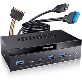 Ineo 5.25" Front Panel USB 3.2 Gen 2 Hub - 2X 10G USB-C, 2X 10G USB-A, 1x USB 3.0 Type-A, Audio & Mic Jack [3570]