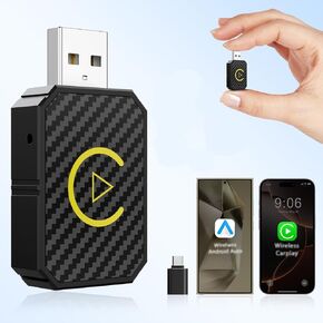 Mini Wireless CarPlay and Wireless Android Auto Adapter 2024 for iPhone/Android, Carplay Wireless Dongle Plug and Play Low Latency Converts Wired to Wireless CarPlay for Cars 2016+,USB/USB-C