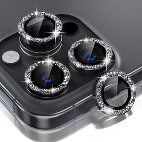 Compatible for iPhone 16 Pro/iPhone 16 Pro Max Camera Lens Protector Bling, 9H Tempered Glass Camera Cover Screen Protector Metal Ring Decoration Accessories (Diamond-Black) in Saudi Arabia