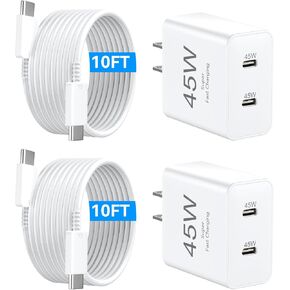iPhone 16 Pro Max Charger Fast Charging, 45W Dual USB C Fast Charger Block with 10FT USB C Charging Cable Cord for iPhone 16 15 Pro Max/16 15 Pro/16 15/16 15 Plus, iPad Pro/Air, Galaxy S24