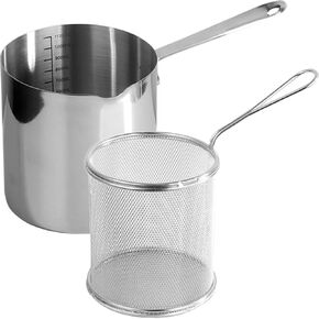 Cabilock 1 Set Steel Handle Frying Spoon Frying Basket Deep Fryer Basket Fryer Pot Useful Cookware Nonstick Fryer Deep Fry Basket, Versatile Fryer and Strainer for Home Cooking, Ideal for Boiling, Bla