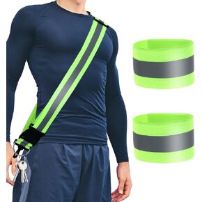 Reflective Gear Reflective Sash for Walking at Night, Reflective Running Gear, High Visibility Safety Reflctive Straps with 2 pcs Reflective Armbands, Night Walking Safety Gear for Men Women Cycling