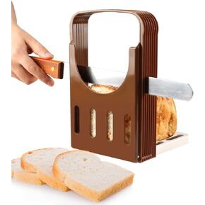Bread Slicer, Bread/Toast Cutter Kitchen Sandwich Slicing Foldable Kitchen Baking Tools with 4 Thickness for Homemade Bread Bagel Loaf Sandwich Toast Slicing, 8.7 * 5.5 * 1.8inch, Coffee