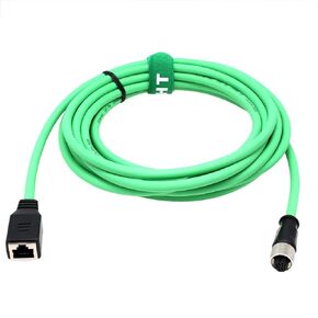 M12 4 Pin D-Coded Female to RJ45 Female Ethernet Cat5e Network Adapter Cable for Industrial Vision System PoE Automation Control High Flex Shielded Green 1m