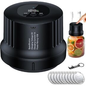 Electric Mason Jar Vacuum Sealer - Rechargeable Sealing Kit for Regular & Wide Mouth Lids Ball Jars - Portable Food Saver Storage Sealers - Canner Machine for Dry Canning Jarring Homesteading