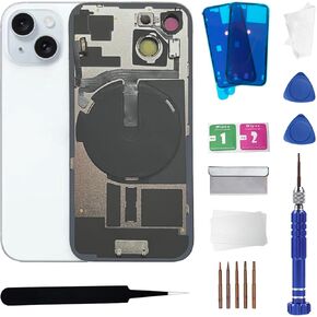 15 Back Glass Replacement With Wireless Charging Flex Cable and Camera Frame All Parts for iPhone 15(6.1Inch,Pink) Replacement of equipment Waterproof Tape