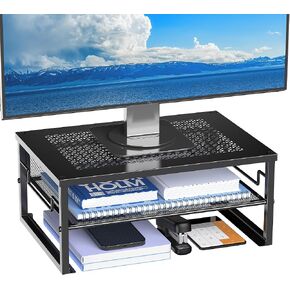 2 Tier Metal Computer Stand Monitor Riser and Computer Desk Organizer, Desktop Organizer for Office Supplies (Black)