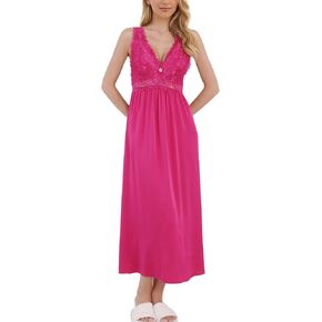ALCEA ROSEA Womens Sleepwear Lace Lingerie Chemises V Neck Nightgown Long Sexy Sleep Dress Sleeveless Lace for Women Elegant