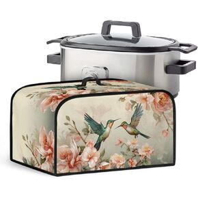 Green Slow Cooker Dust Cover Oval Shield Your Kitchen Appliances, Portable Slow Cooker Cover with Mesh Pocket and Handy Handle, Striped Sunflower
