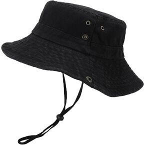 Unisex Cotton Boonie Hat Summer Outdoor Packable Fishing Bucket Hat Beach Sun Hat with String for Women Men