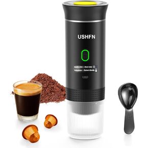 Portable Espresso Machine,4-5 Min Self-Heating Rechargeable Coffee Maker with Type-C,Compatible with NS, DG Capsule & Ground Coffee for Travel, Camping, Office(Black)