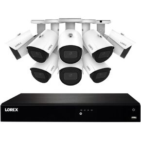 Lorex 4K 8MP 16-Camera Capable (Wired or Fusion Wi-Fi) 4TB PoE NVR System w/ 8 Metal Bullet IP Cameras - Color Night Vision, Smart Motion Detection (Person/Vehicle), IP67, Listen-in Audio (White)