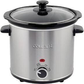 Courant 3.2 Quart Slow Cooker - Stainless Steel, Removable Ceramic Insert & Glass Lid With Three Temperature Settings