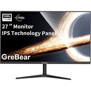 27 Inch Monitor 75Hz IPS Panel PC Computer Monitors FHD 1080p LED Display Home Office Desktop Screen, HDMI, VGA, Flicker-Free, Blue Light Filter, 100x100 mm VESA Mountable