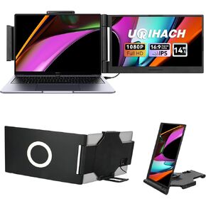 Laptop Screen Extender, 14" IPS 1080P Laptop Monitor Extender, 280° Rotation Portable Monitor for Laptop 13-17.3" with USB-C/HDMI Port, Plug-Play Portable Monitor for Windows/Mac/Android/Chrome