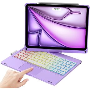Touch Keyboard Case for iPad Air 11-inch (M2) 2024 & iPad Pro 11(4th/3rd/2nd/1st Gen): Multi-Touch Trackpad & Rainbow Backlits & 360°Rotatable, Thin & Light for iPad Air 5th & 4th Gen, Purple