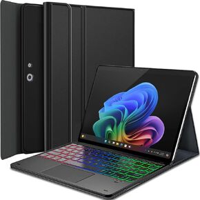 Touchpad Keyboard Case for 13 Inch Microsoft Surface Pro 11 / Pro 10 / Pro 9 Tablet, 7 Color Rainbow Backlight Detachable Bluetooth Trackpad Keyboard Folio Smart Cover